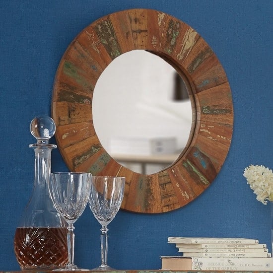 Photo of Coburg wooden wall mirror round in reclaimed wood