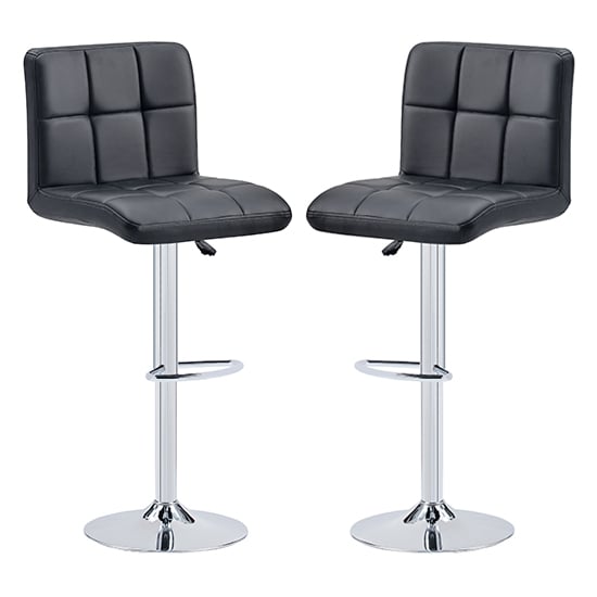 Photo of Coco black faux leather bar stools with chrome base in pair