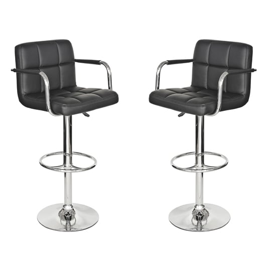 Voyo Black Leather Bar Stool In Pair