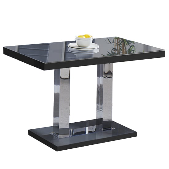 Photo of Coco high gloss dining table in black with chrome supports