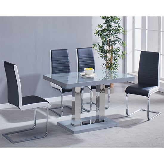 Coco Dining Table In Grey High Gloss With Chrome Supports_2