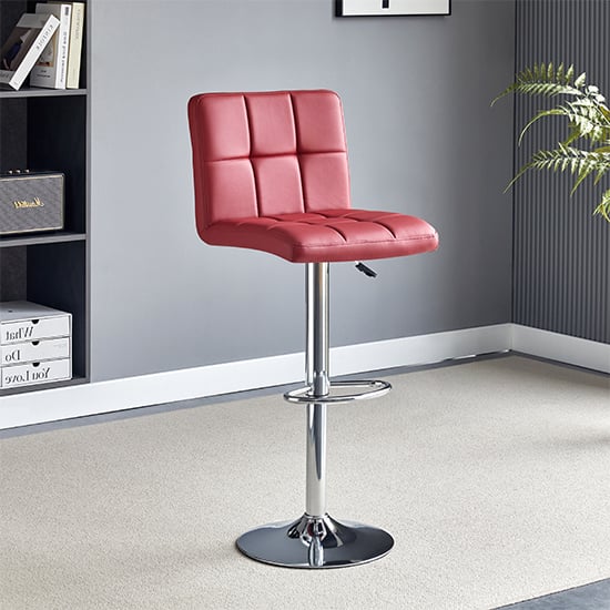 Read more about Coco faux leather bar stool in bordeaux with chrome base