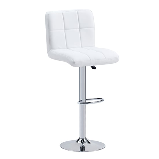 Coco Faux Leather Bar Stool In White With Chrome Base