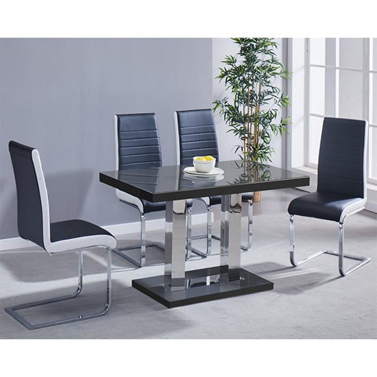 Read more about Coco black gloss dining table 4 symphony black white chairs