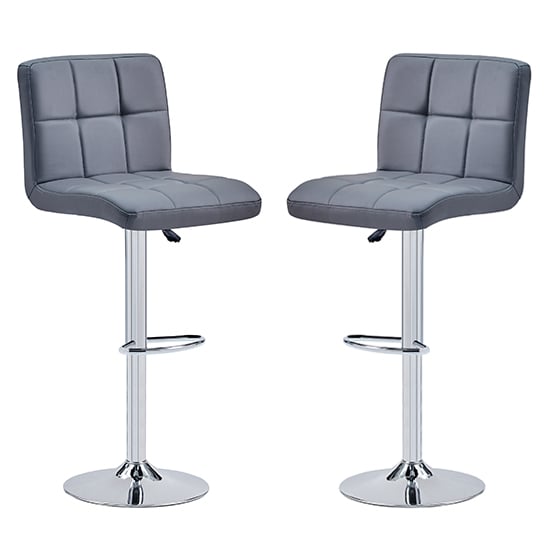 Photo of Coco grey faux leather bar stools with chrome base in pair