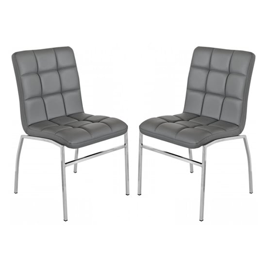 Read more about Coco grey faux leather dining chairs with chrome legs in pair