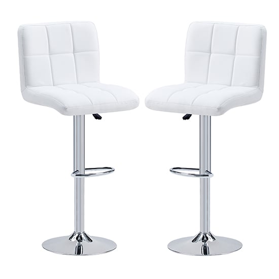 Coco White Faux Leather Bar Stools With Chrome Base In Pair