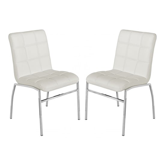 Product photograph of Coco White Faux Leather Dining Chairs With Chrome Legs In Pair from Furniture in Fashion