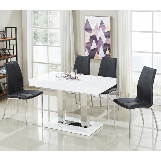 Product photograph of Coco White High Gloss Dining Table With 4 Opal Black Chairs from Furniture in Fashion