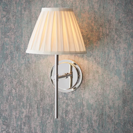 Product photograph of Cocoa And Carla Cream Cotton Shade Wall Light In Bright Nickel from Furniture in Fashion