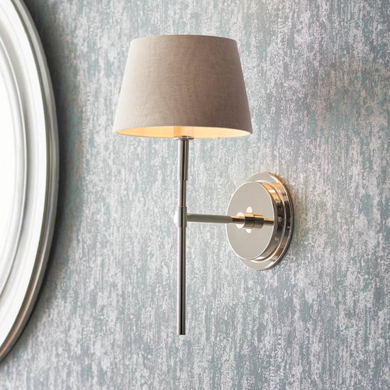 Photo of Cocoa and cici grey tapered shade wall light in bright nickel
