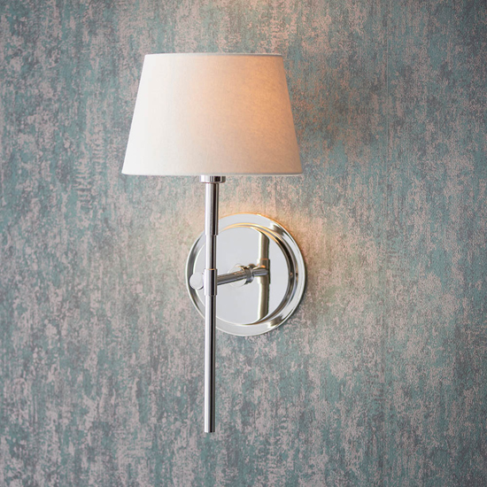 Cocoa And Cici Ivory Tapered Shade Wall Light In Bright Nickel