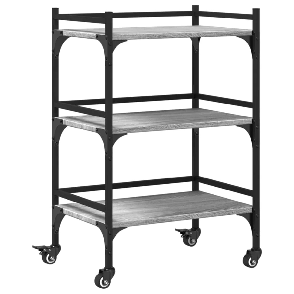 Coeburn Wooden Kitchen Trolley With 3 Shelves In Grey Sonoma