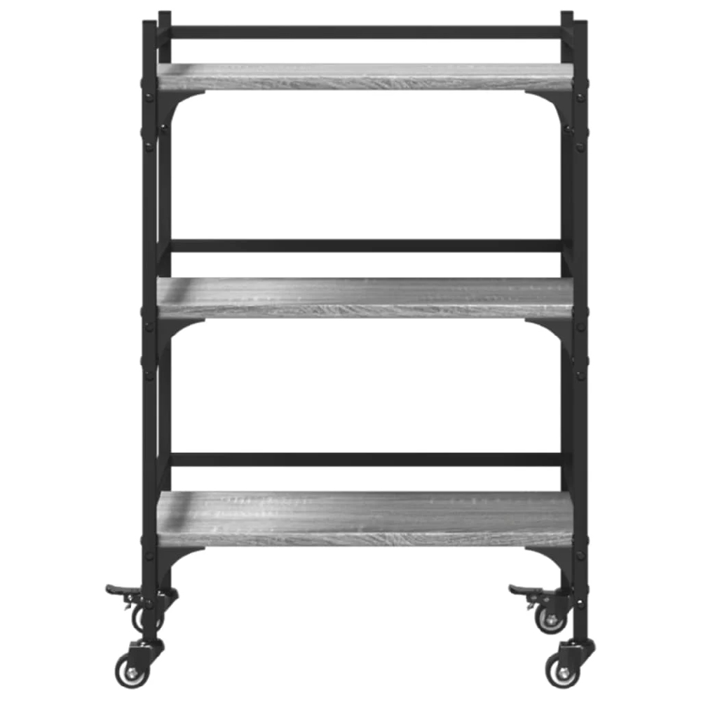 Coeburn Wooden Kitchen Trolley With 3 Shelves In Grey Sonoma