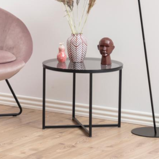 Coeur Round Smoked Glass Side Table With Black Base_1