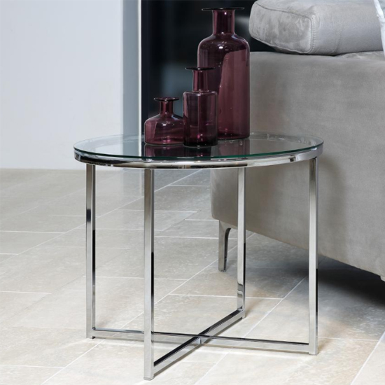 Coeur Round Clear Glass Side Table With Chrome Base_1