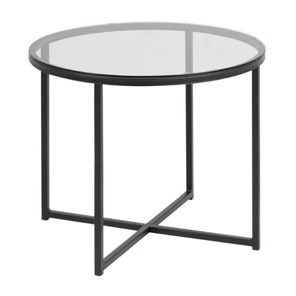 Coeur Smoked Glass Round Side Table With Black Frame