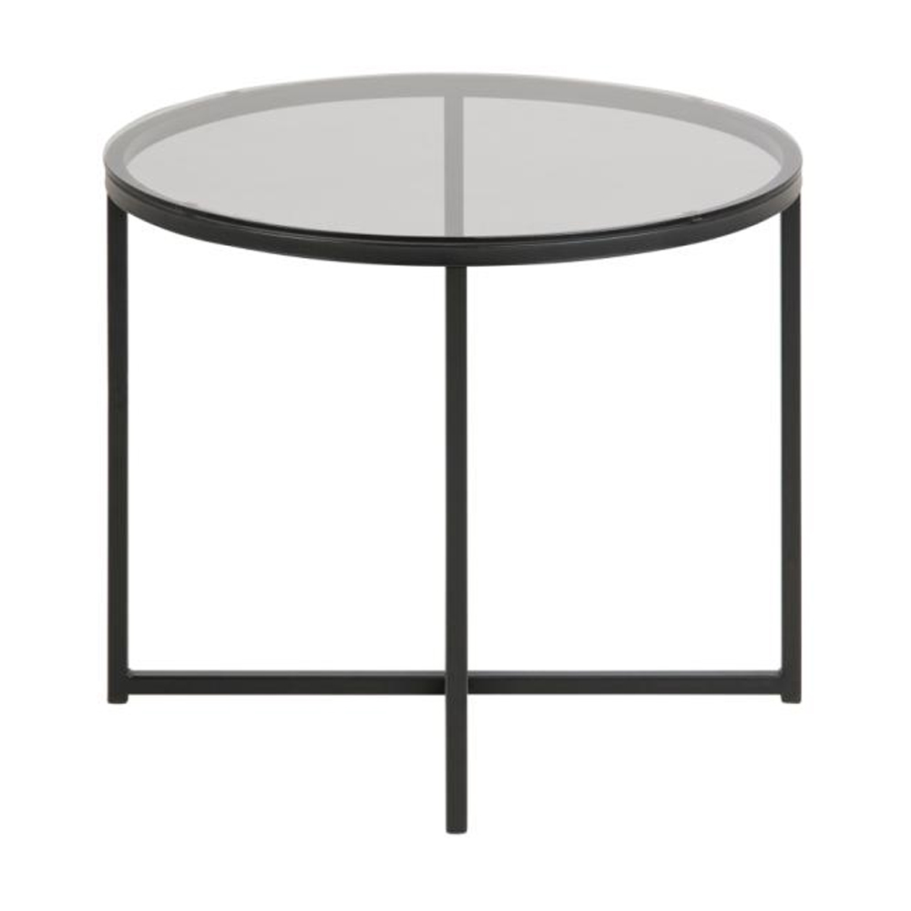 Coeur Smoked Glass Round Side Table With Black Frame