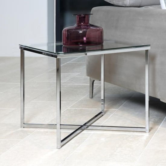 Coeur Square Clear Glass Side Table With Chrome Base