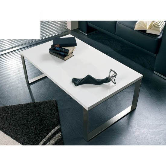 Photo of Luna coffee table in high gloss white with stainless steel legs