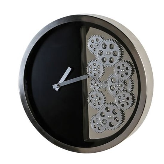 Cogs Stainless Steel Wall Clock With Black And Silver Frame