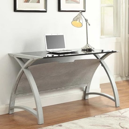 Product photograph of Cohen Curve Laptop Table In Black Glass Top And Grey Ash from Furniture in Fashion