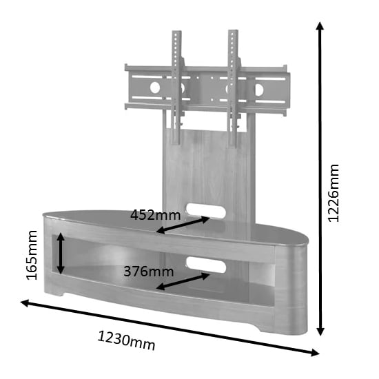 Cohen Curved Cantilever TV Stand In Grey Ash And Black Glass