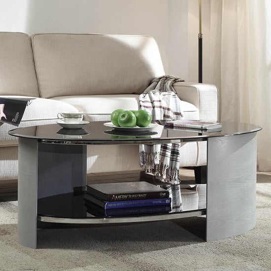 Photo of Cohen glass coffee table oval in black and grey ash