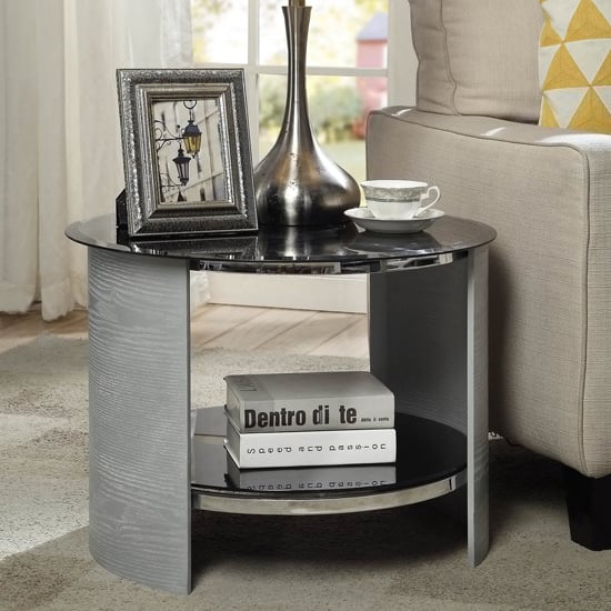 Read more about Cohen glass lamp table round in black and grey ash