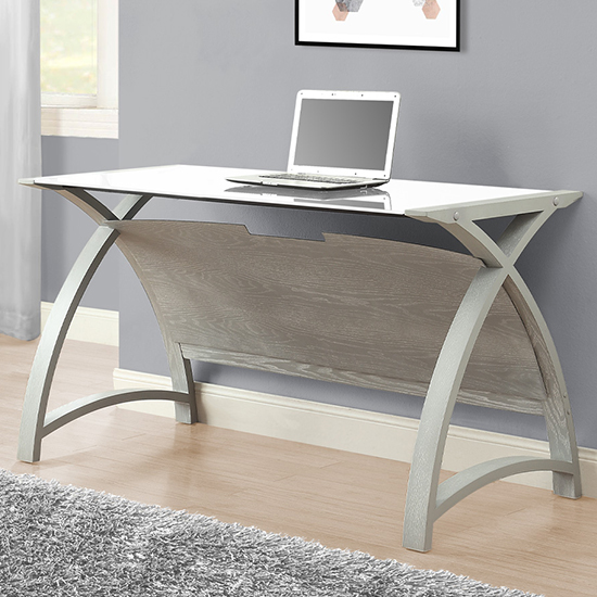 Cohen Large Curve White Glass Top Laptop Desk In Grey