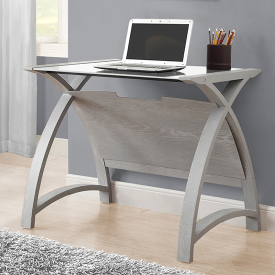 Read more about Cohen small curve white glass top laptop desk in grey