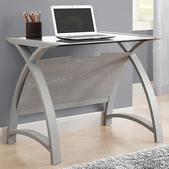 Photo of Cohen small curve white glass top laptop desk in grey