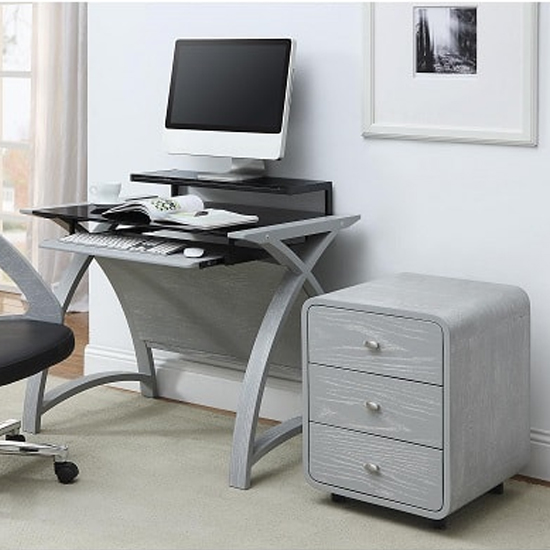 Cohen Wooden Office Pedestal With 3 Drawers In Grey