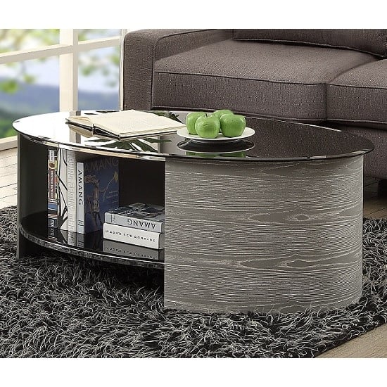 Read more about Cohen glass coffee table oval in black and grey ash