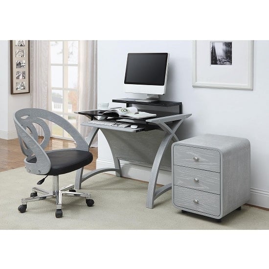 Cohen Curve Computer Desk Small In Black Glass And Grey Ash Furniture