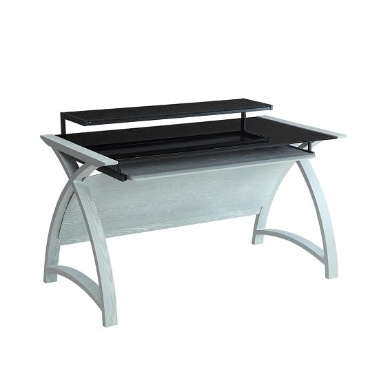 Cohen Curve Computer Desk In Black Glass And Grey Ash Furniture in