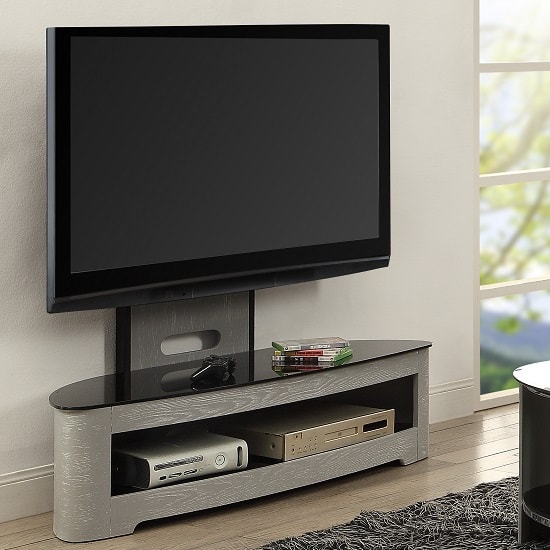 Read more about Cohen curved cantilever tv stand in grey ash and black glass