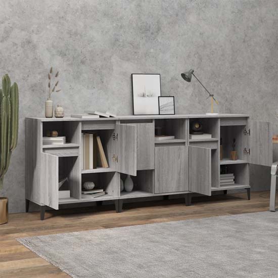Coimbra Wooden Sideboard With 6 Doors In Grey Sonoma Oak