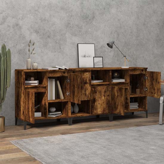 Coimbra Wooden Sideboard With 6 Doors In Smoked Oak