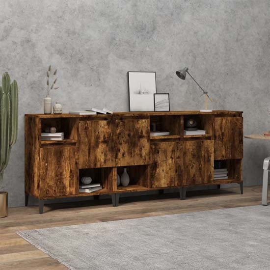 Product photograph of Coimbra Wooden Sideboard With 6 Doors In Smoked Oak from Furniture in Fashion
