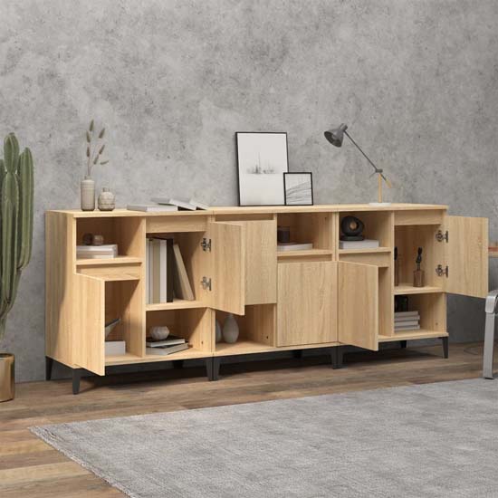 Coimbra Wooden Sideboard With 6 Doors In Sonoma Oak