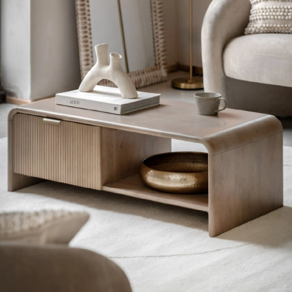 Coimbra Wooden Coffee Table With 1 Drawer In Natural