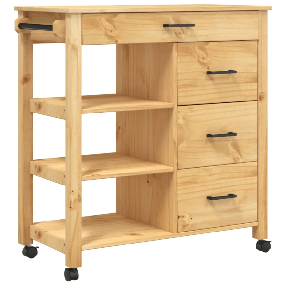 Coimbra Wooden Kitchen Trolley With 4 Drawers In Brown
