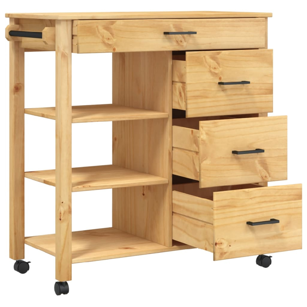 Coimbra Wooden Kitchen Trolley With 4 Drawers In Brown