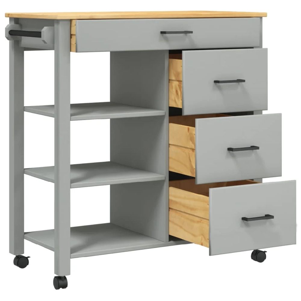 Coimbra Wooden Kitchen Trolley With 4 Drawers In Grey And Oak