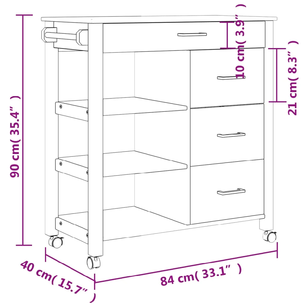 Coimbra Wooden Kitchen Trolley With 4 Drawers In Grey And Oak