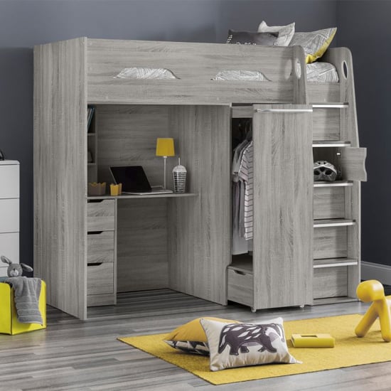 Read more about Paiva highsleeper children bed in grey oak with storage