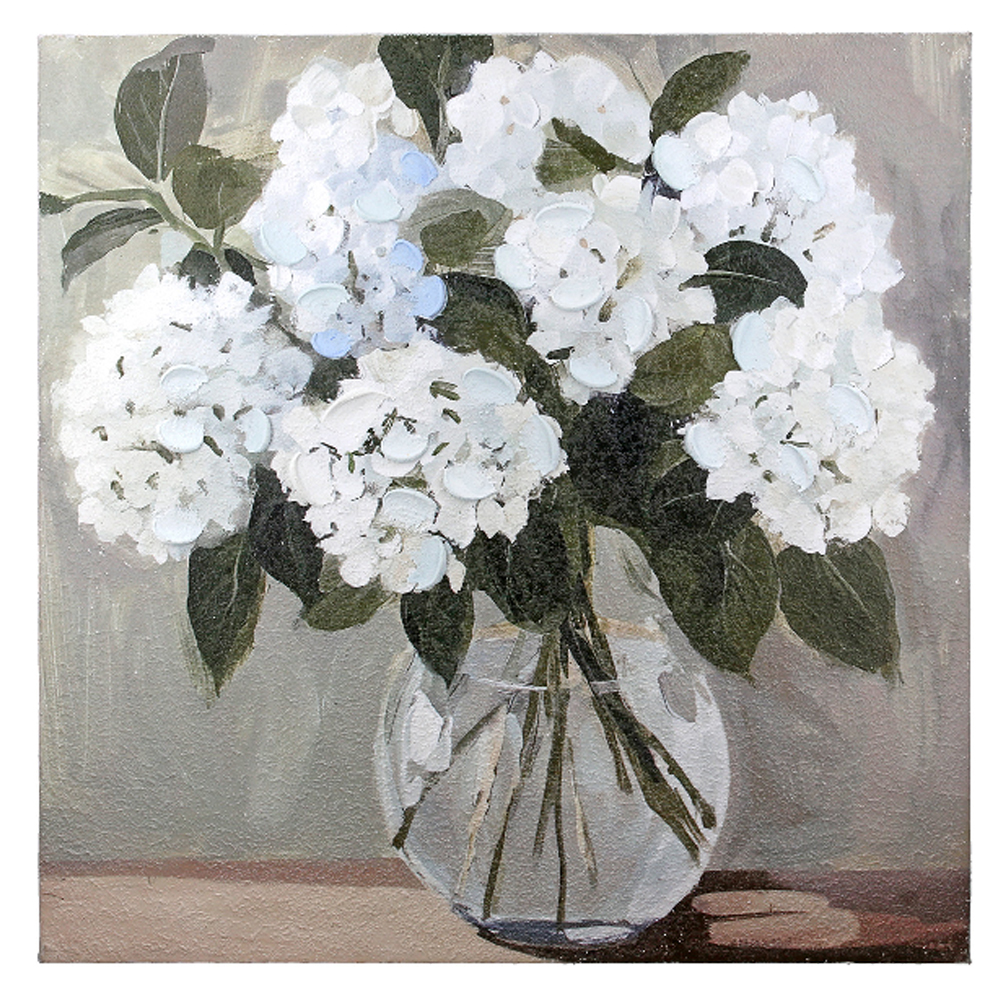 Colindale Canvas Flower Wall Art In Grey And White
