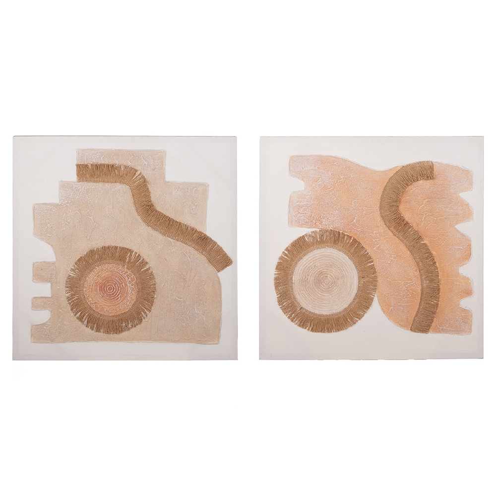 Colindale Canvas Set Of 2 Square Geometric Wall Art In Brown And White