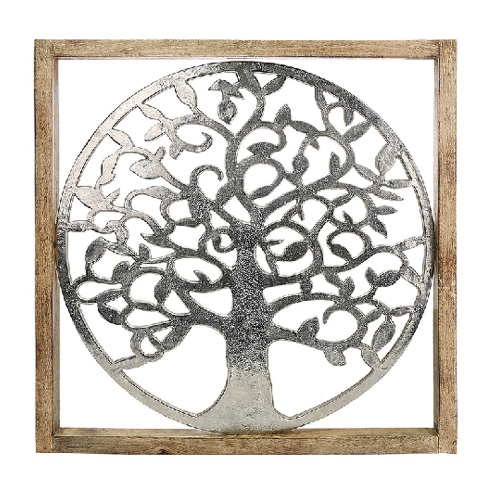 Colindale Large Wooden Trees life Wall Art In Natural And Silver